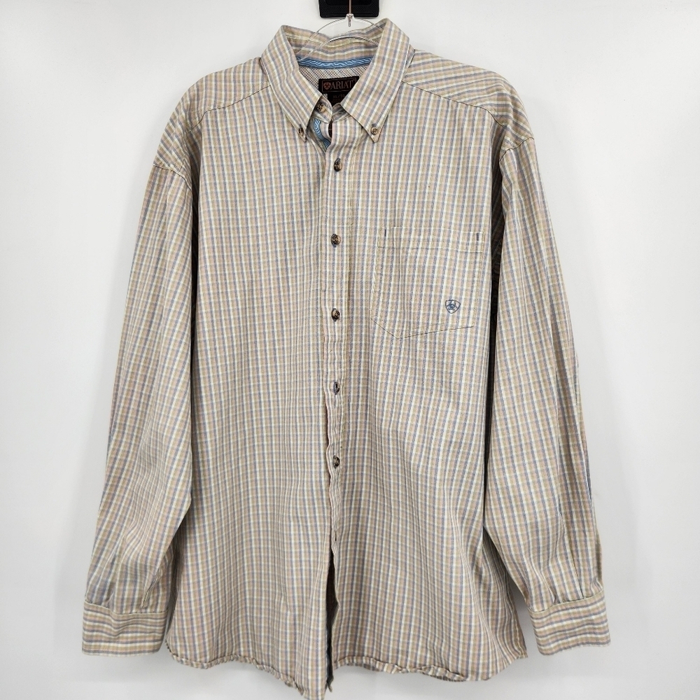 Ariat Heavyweight Long Sleeve Button Front Shirt Mens Size XL Pastel Plaid